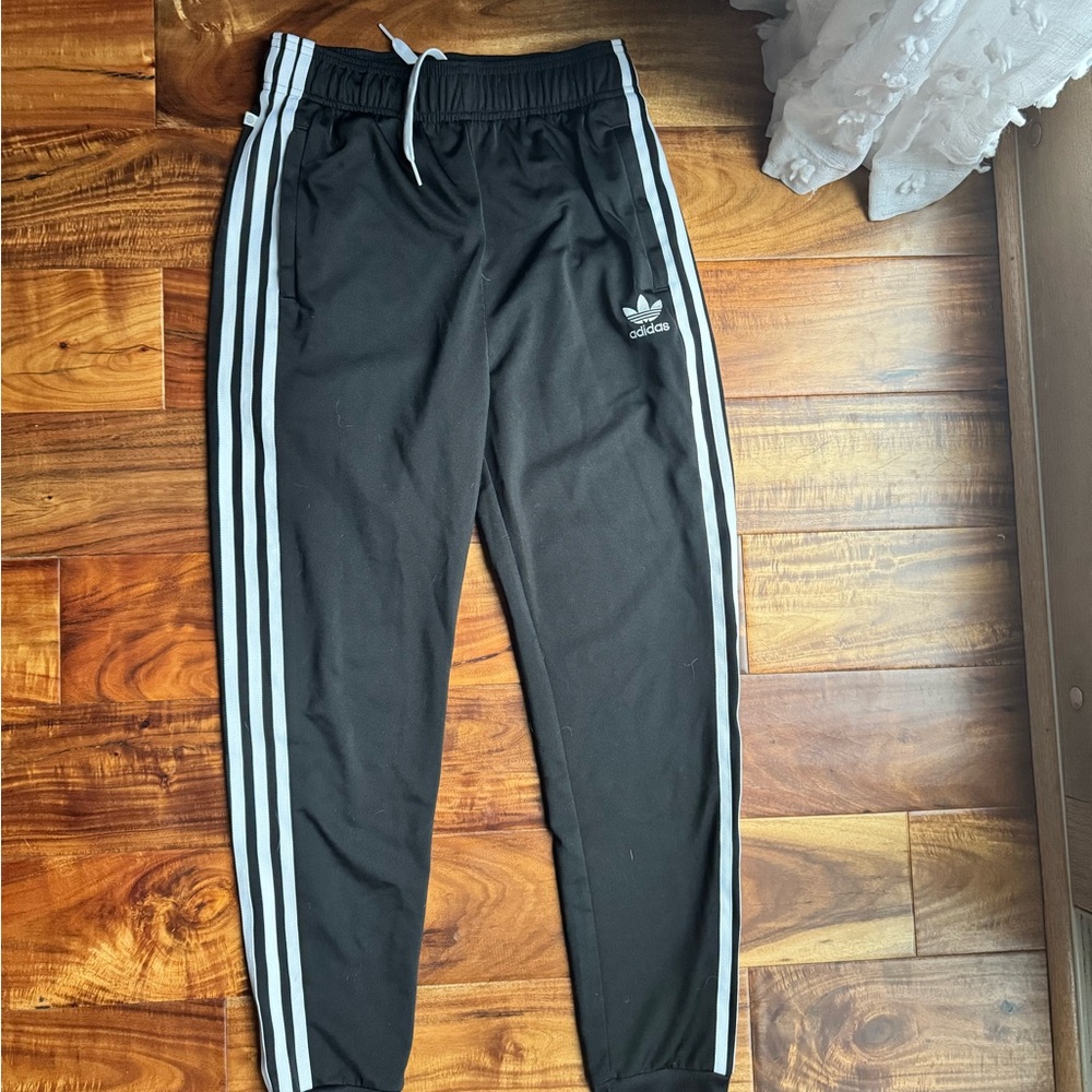 Adidas Black and White Sweatpants with Signature Stripes
